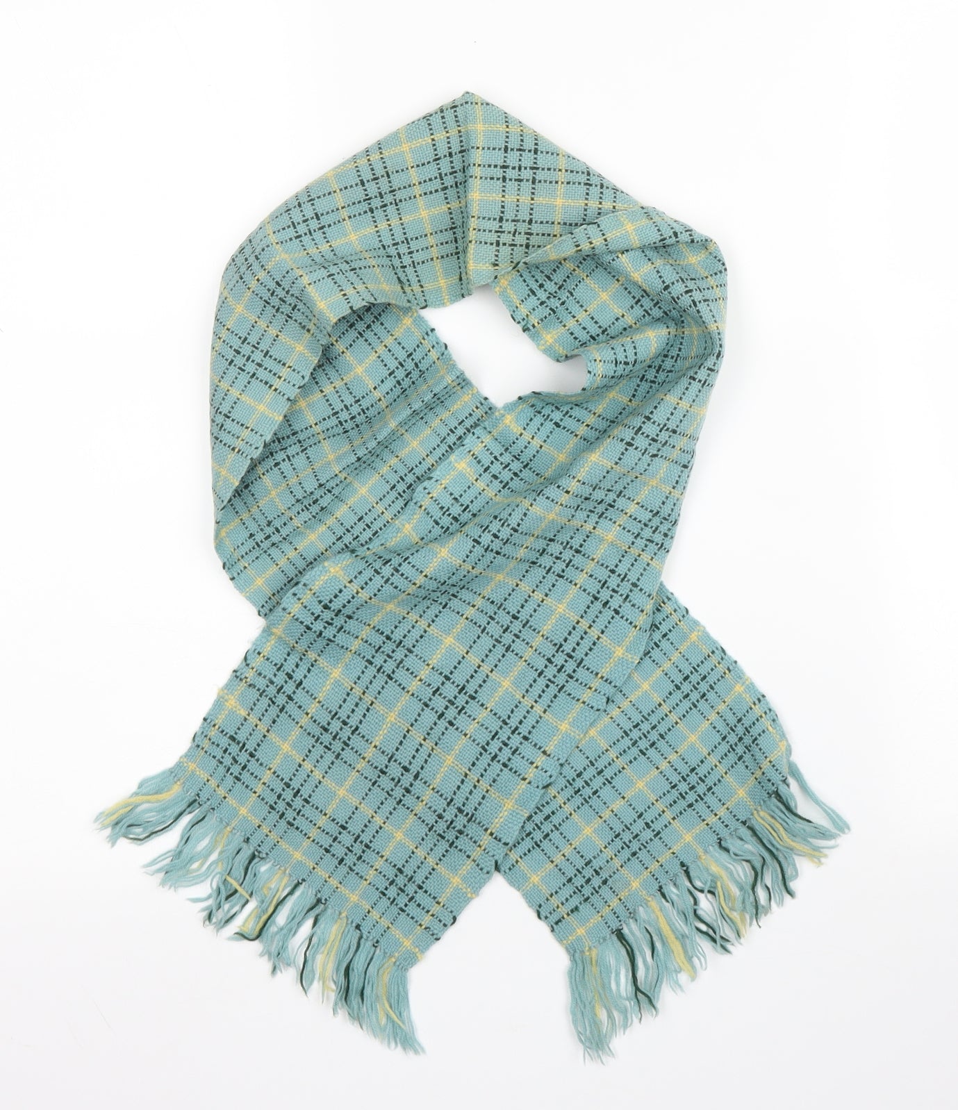 Preworn Unisex Green Plaid Polyester  Scarf