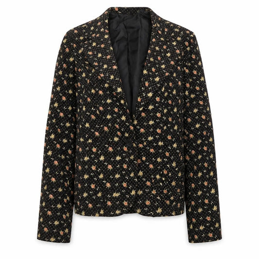 H&M Womens Black Floral Cotton Jacket Blazer Size 10