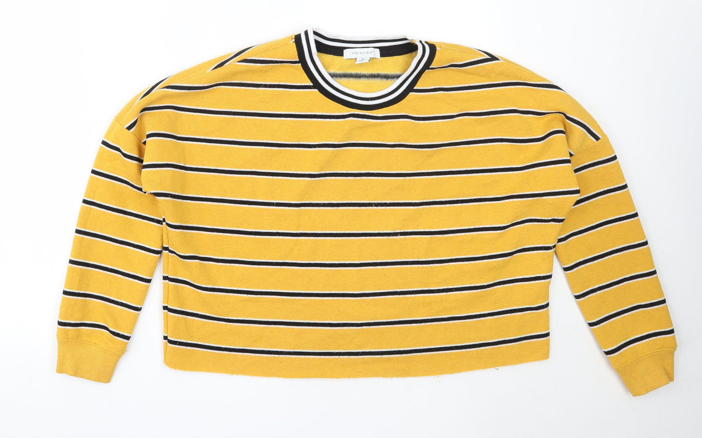 Primark Womens Yellow Striped Polyester Pullover Sweatshirt Size XS