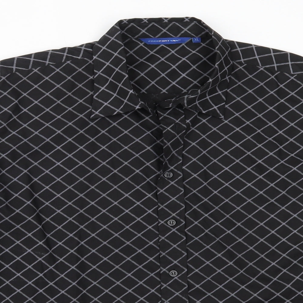 Freeport Mens Black  Polyester  Button-Up Size XL Collared