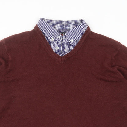 Preloved Hutson Harbour Mens Red Collared  Acrylic Pullover Jumper Size M   - burgundy - Detail