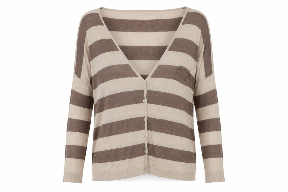 Nicole Womens Brown V-Neck Striped Viscose Cardigan Jumper One Size