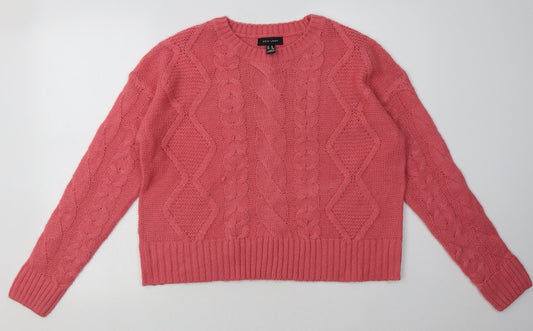 New Look Womens Pink Argyle/Diamond Acrylic Pullover Sweatshirt Size M  Pullover