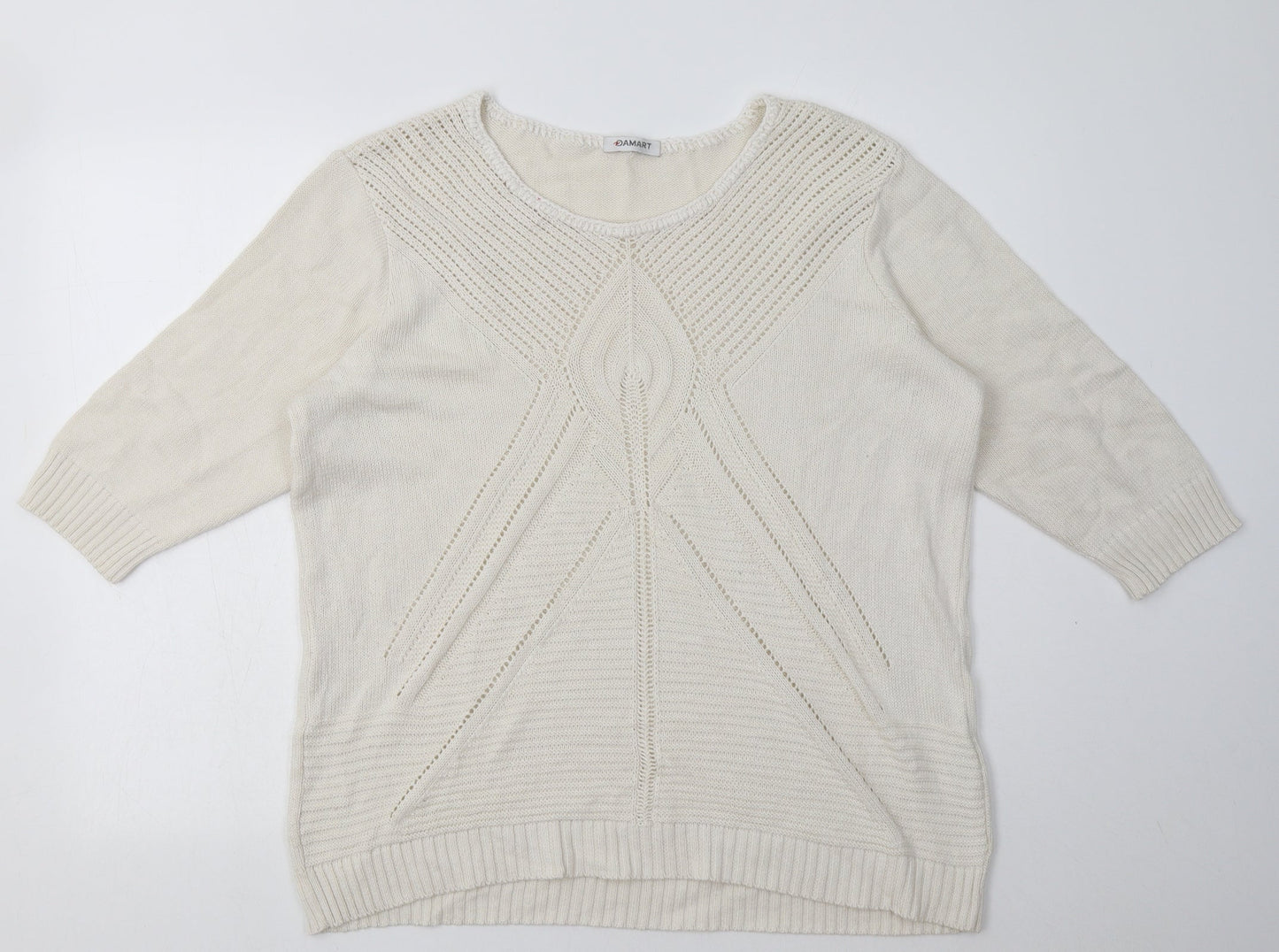 Damart Womens White Argyle/Diamond Acrylic Pullover Sweatshirt Size 20  Pullover