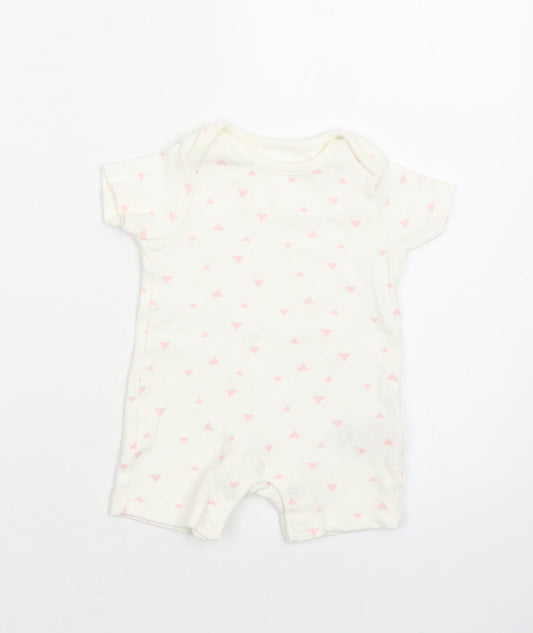 M&S Baby White Geometric Cotton Romper One-Piece Size 0-3 Months  Snap