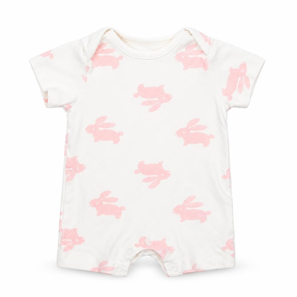 Marks & Spencer Baby White Geometric Cotton Romper One-Piece Size 0-3 Months  Snap - Bunny Print