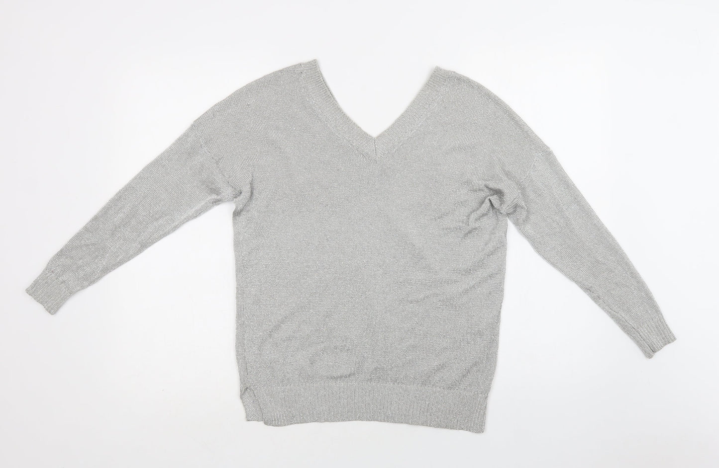 Topshop Womens Silver V-Neck  Viscose Pullover Jumper Size 6