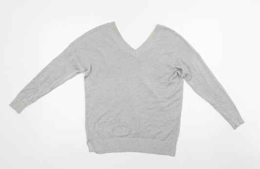 Topshop Womens Silver V-Neck  Viscose Pullover Jumper Size 6