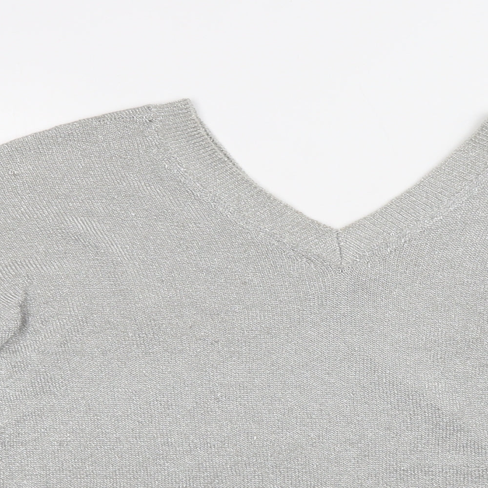 Topshop Womens Silver V-Neck  Viscose Pullover Jumper Size 6
