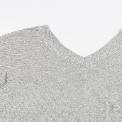 Topshop Womens Silver V-Neck  Viscose Pullover Jumper Size 6