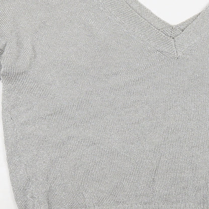 Topshop Womens Silver V-Neck  Viscose Pullover Jumper Size 6