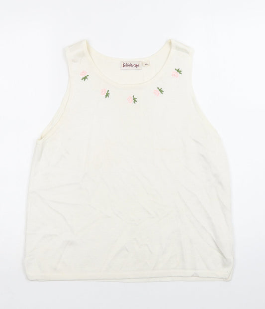Kaleidoscope Womens Ivory  Viscose Basic Blouse Size 14 Round Neck