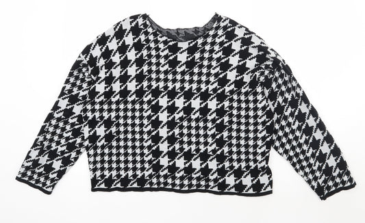 H&M Womens Black Boat Neck Houndstooth Cotton Pullover Jumper Size M