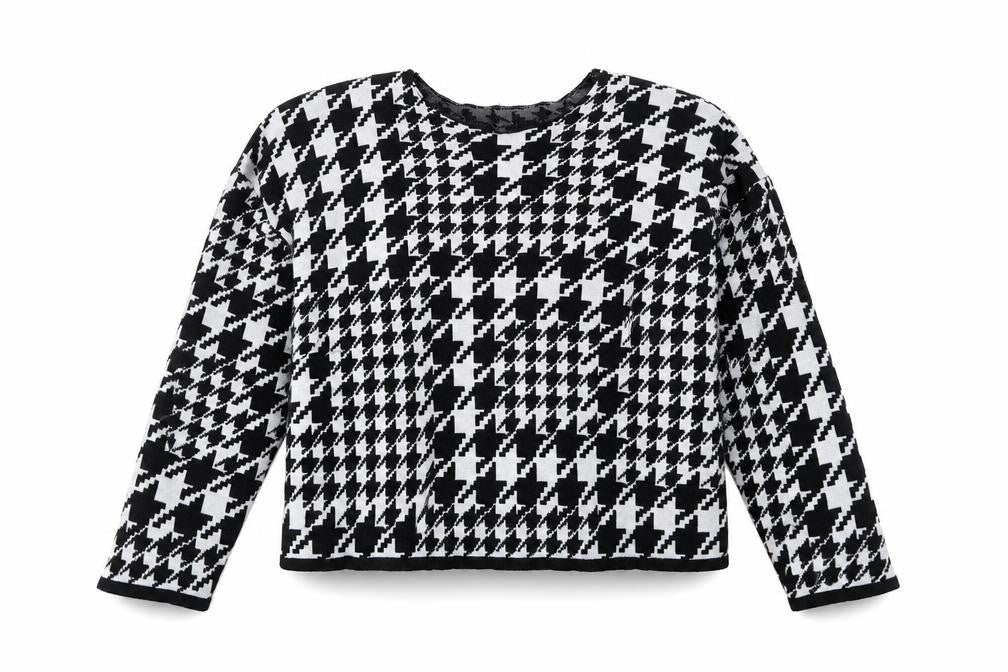 H&M Womens Black Boat Neck Houndstooth Cotton Pullover Jumper Size M