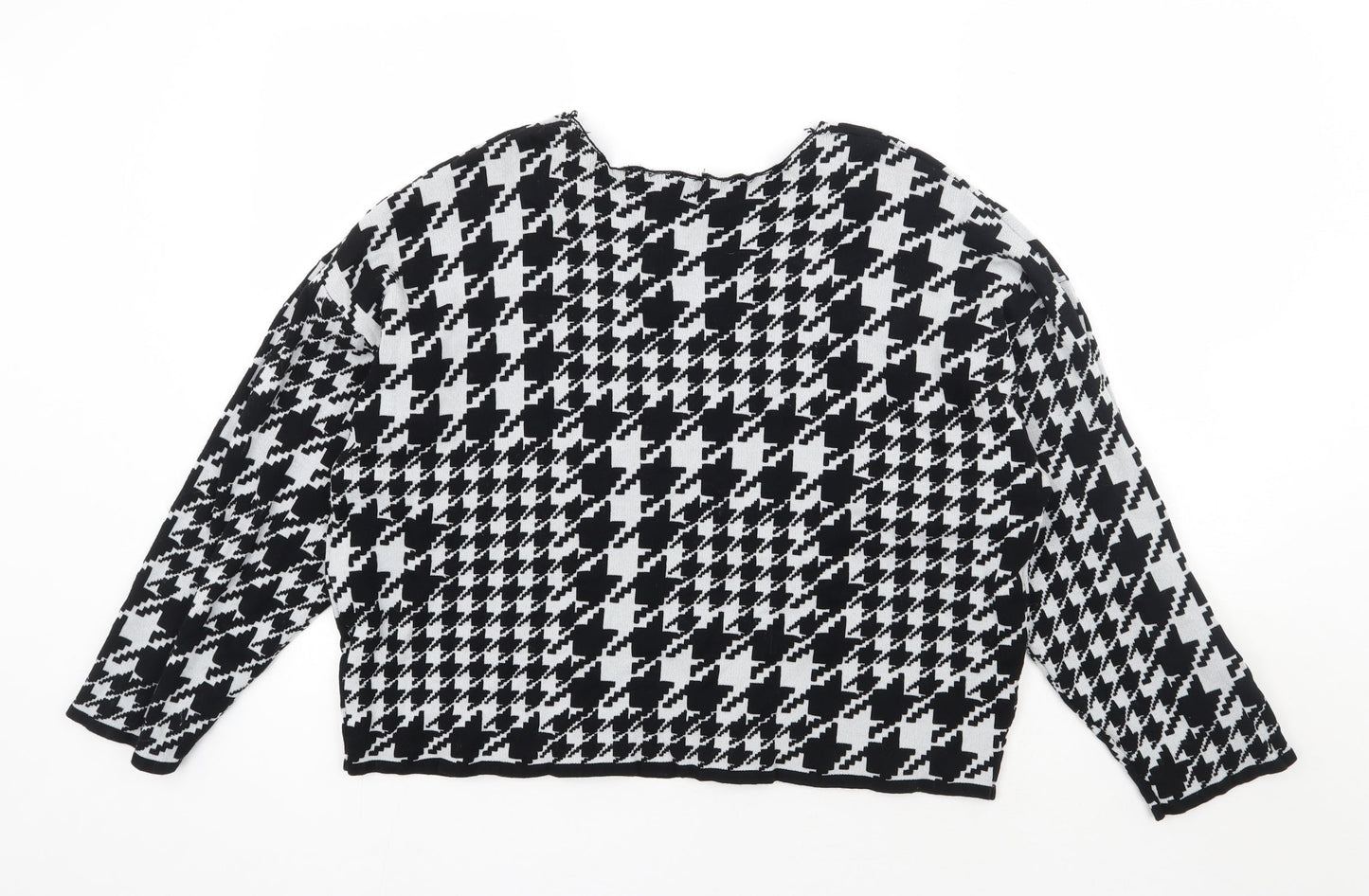 H&M Womens Black Boat Neck Houndstooth Cotton Pullover Jumper Size M