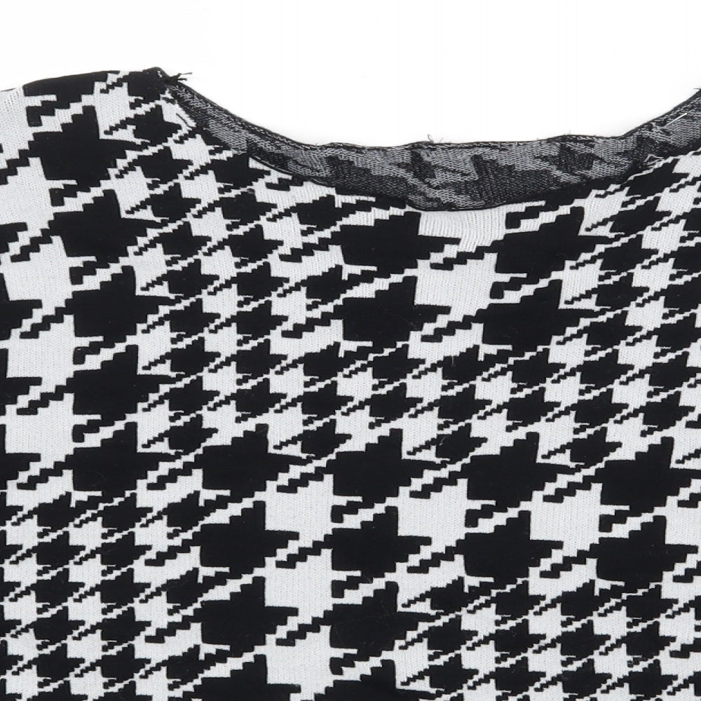 H&M Womens Black Boat Neck Houndstooth Cotton Pullover Jumper Size M