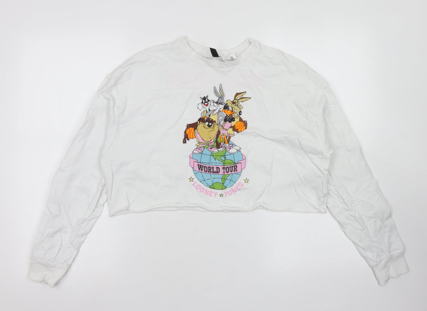 Divided Womens White  Cotton Cropped T-Shirt Size M Crew Neck - Looney Tunes
