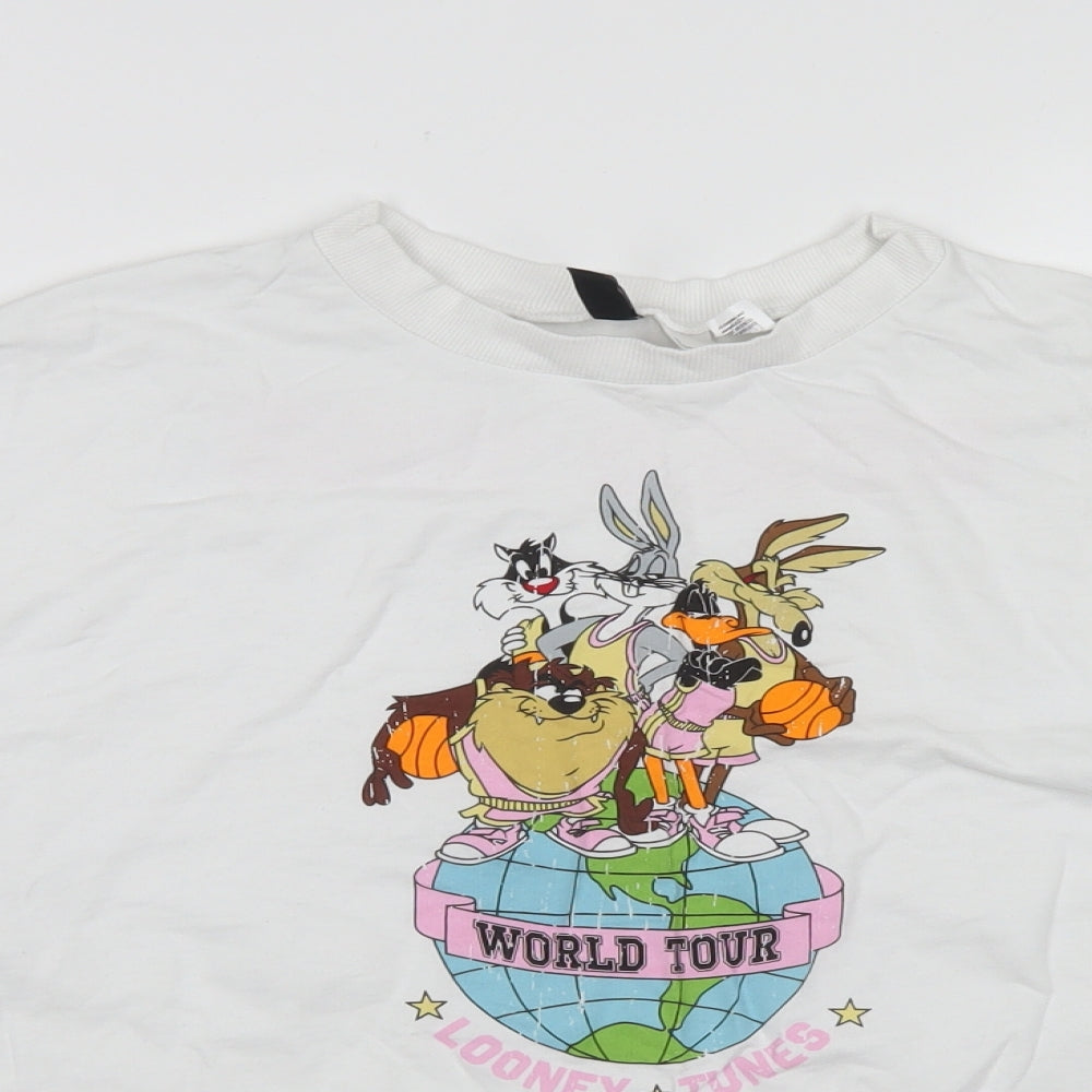 Divided Womens White  Cotton Cropped T-Shirt Size M Crew Neck - Looney Tunes