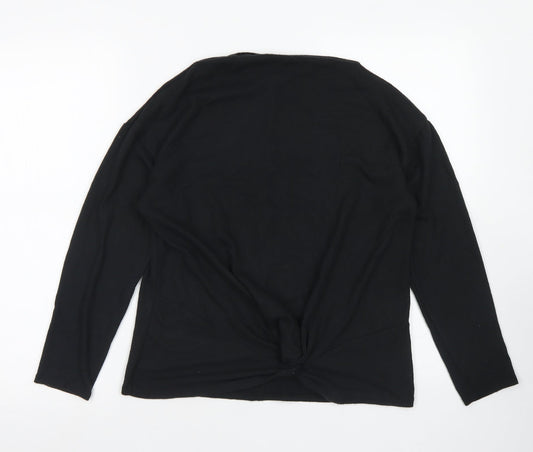 George Womens Black  Polyester Basic T-Shirt Size 10 Boat Neck - knot front