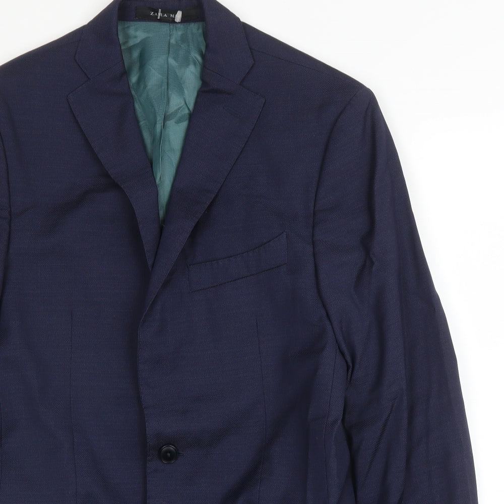 Zara Mens Blue  Wool Jacket Suit Jacket Size 38