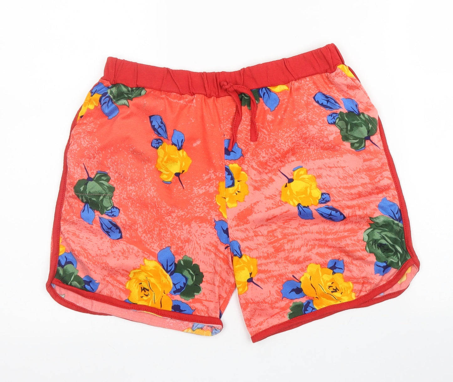 Preworn Womens Red Floral Cotton Hot Pants Shorts Size XL  Regular Drawstring