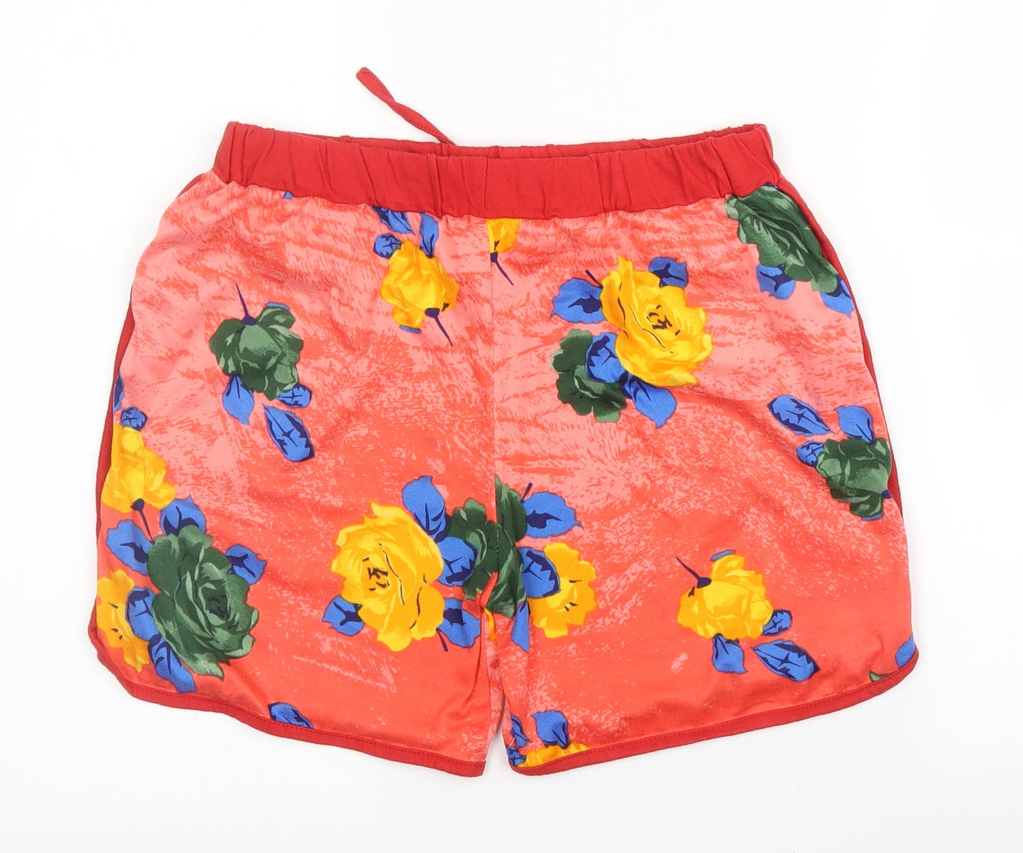 Preworn Womens Red Floral Cotton Hot Pants Shorts Size XL  Regular Drawstring