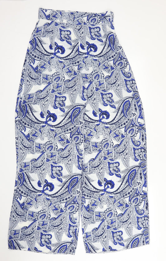 Love Womens Blue Paisley Polyester Trousers  Size S L30 in Regular Zip