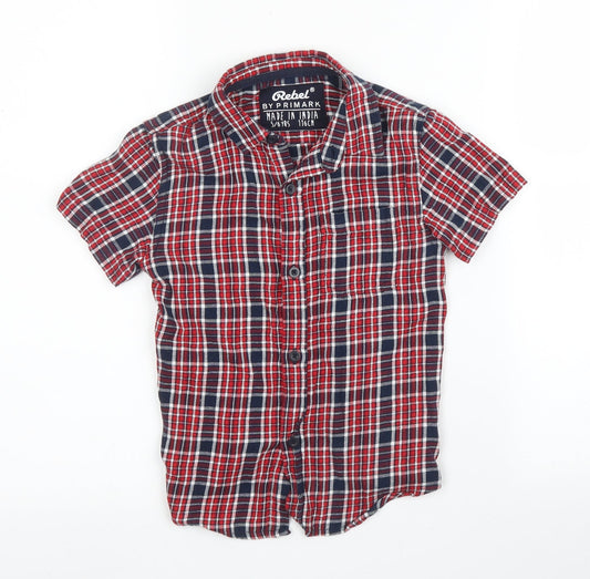 Primark Boys Red Plaid Cotton Basic Button-Up Size 5 Years Collared Button