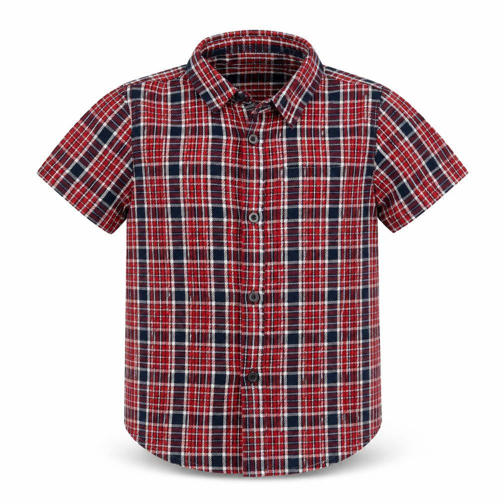Primark Boys Red Plaid Cotton Basic Button-Up Size 5 Years Collared Button