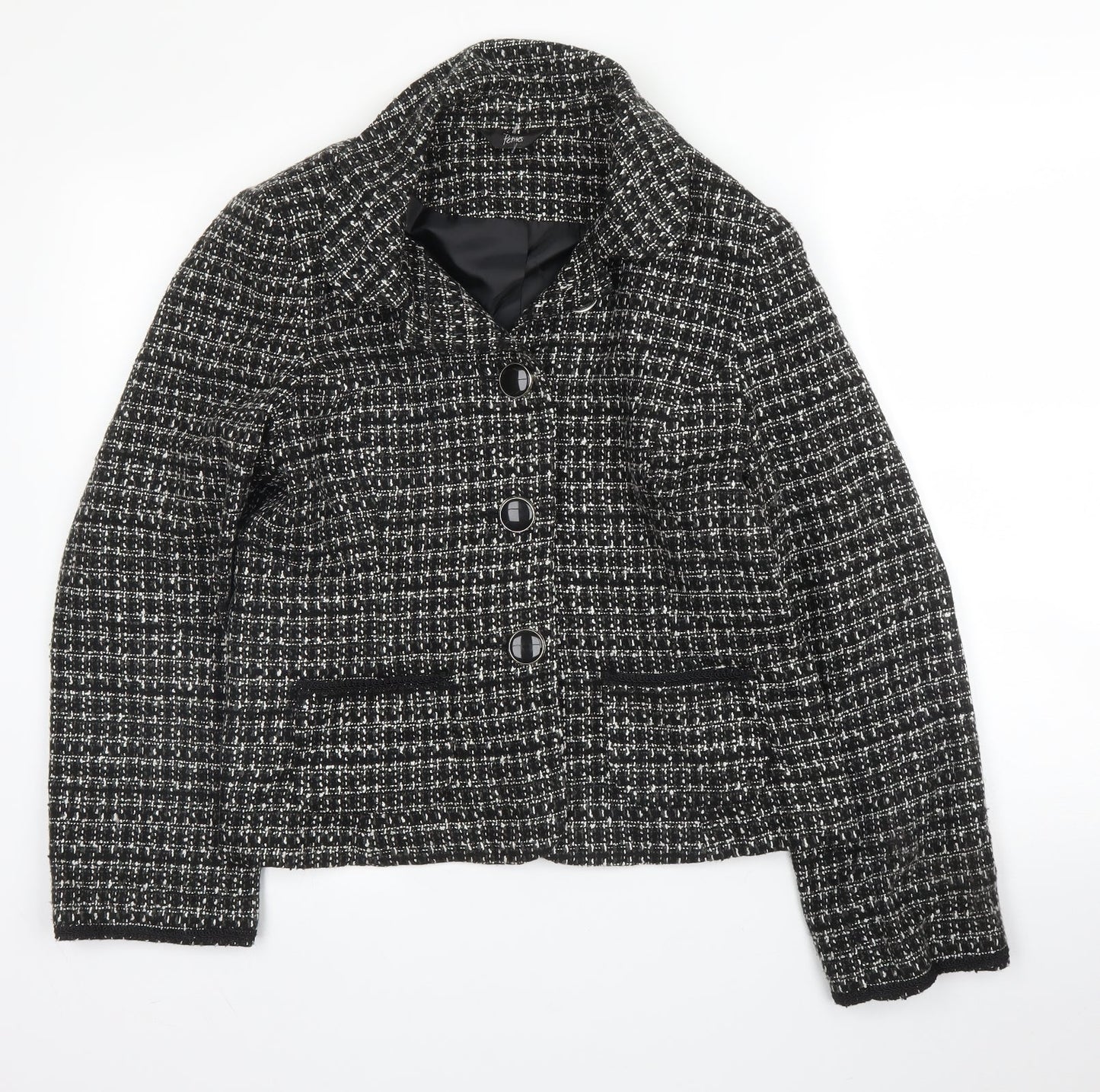 BHS Womens Black Check  Jacket  Size 14  Button
