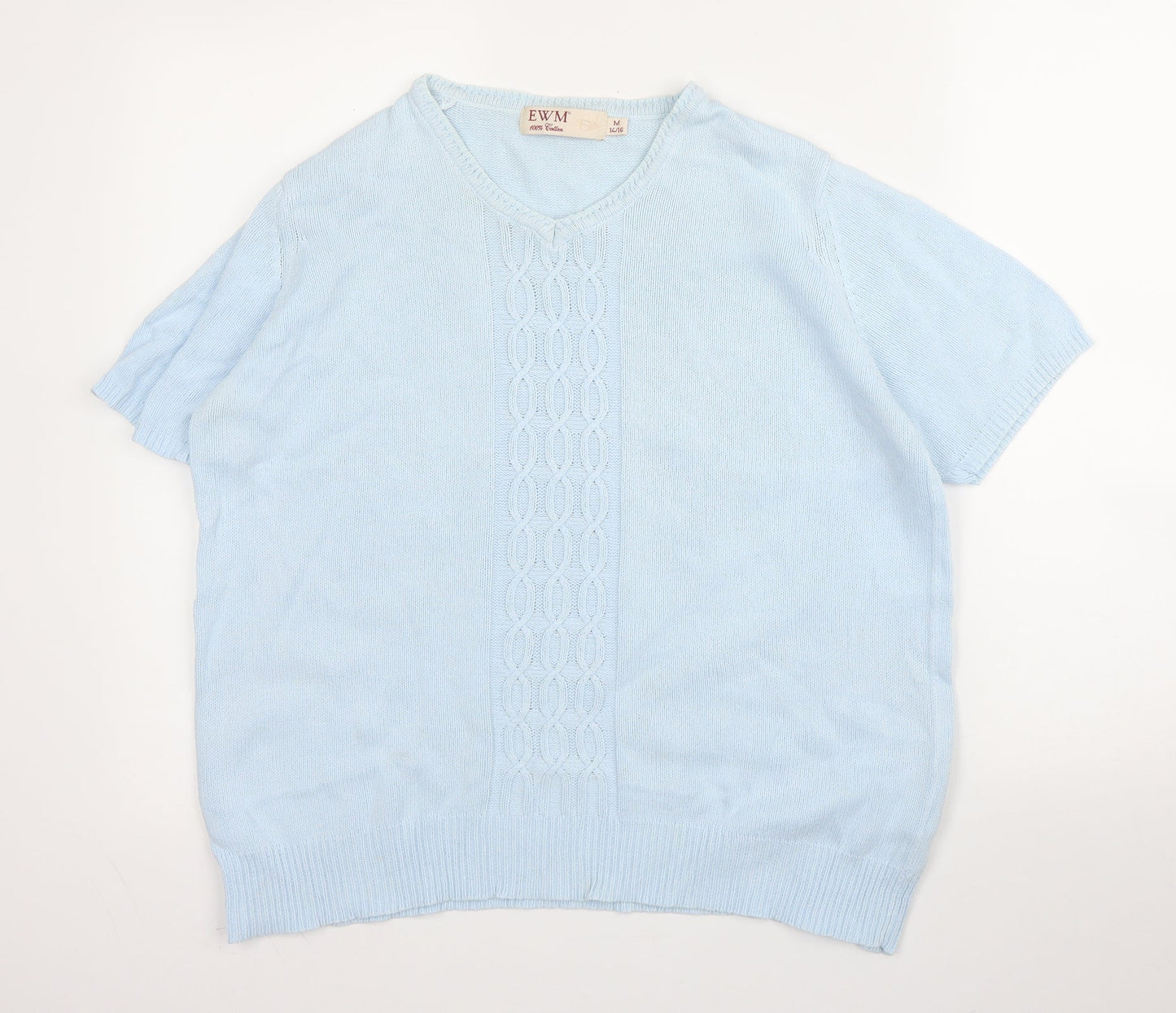 EMW Womens Blue Round Neck  Cotton Pullover Jumper Size 14