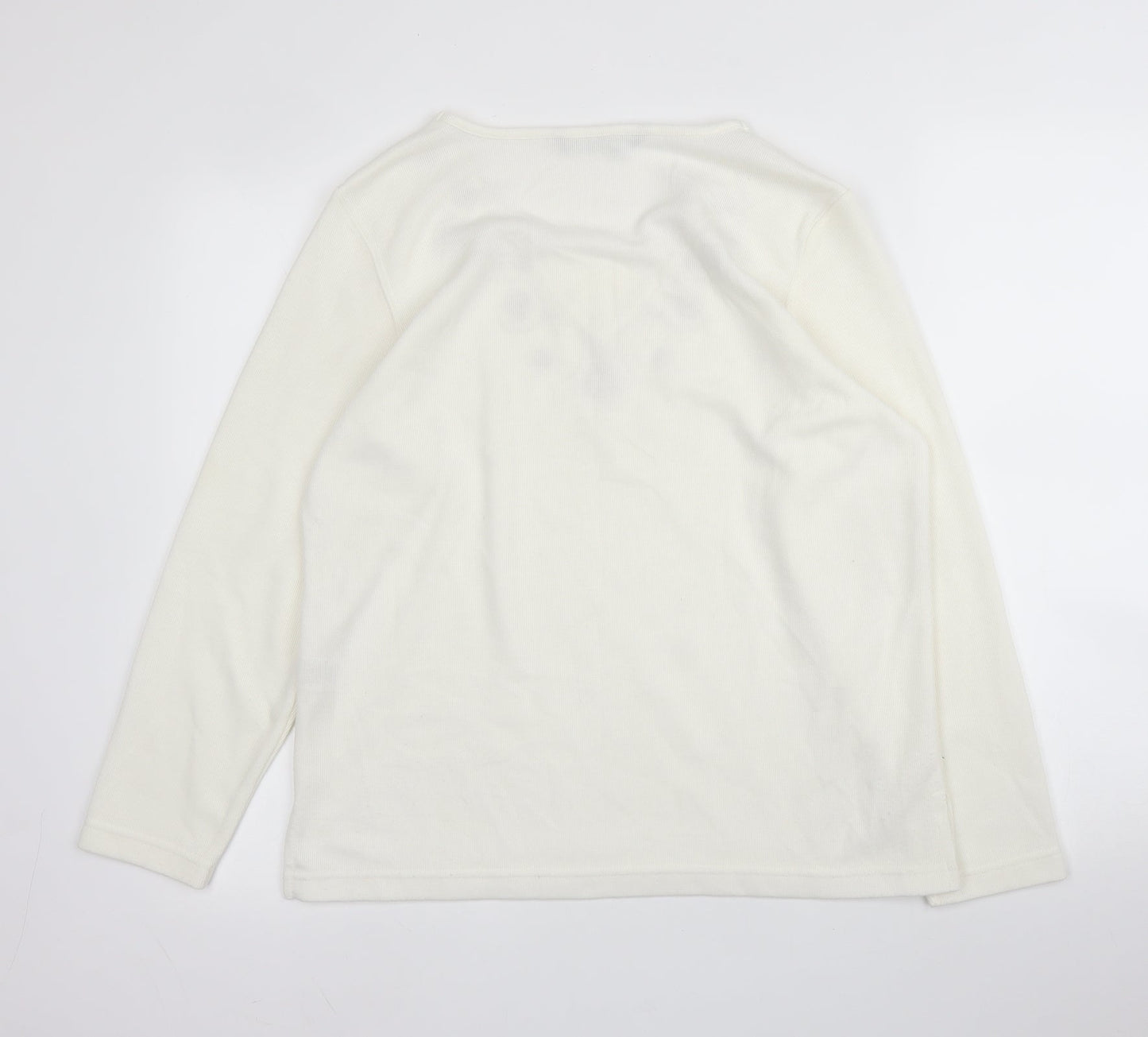 BM Casual Womens White V-Neck Floral Cotton Pullover Jumper Size S