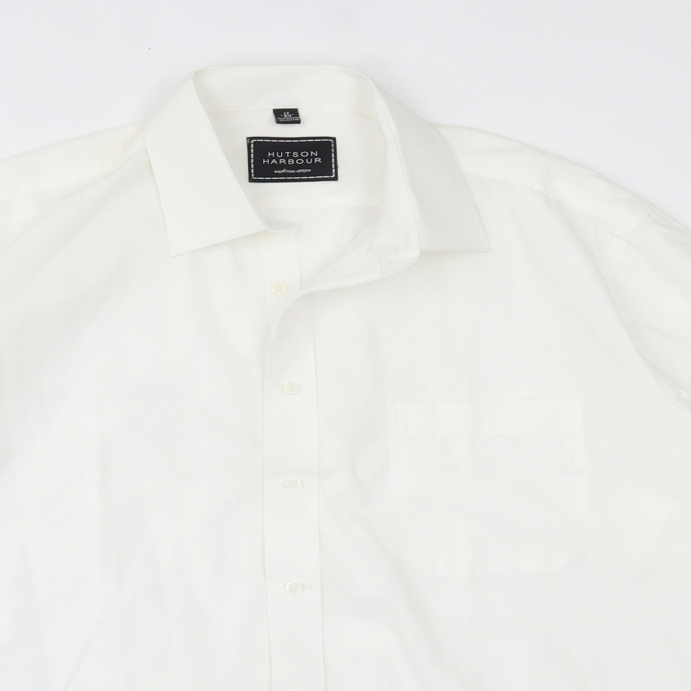 Hutson Harbour Mens White  Cotton  Button-Up Size 17 Collared