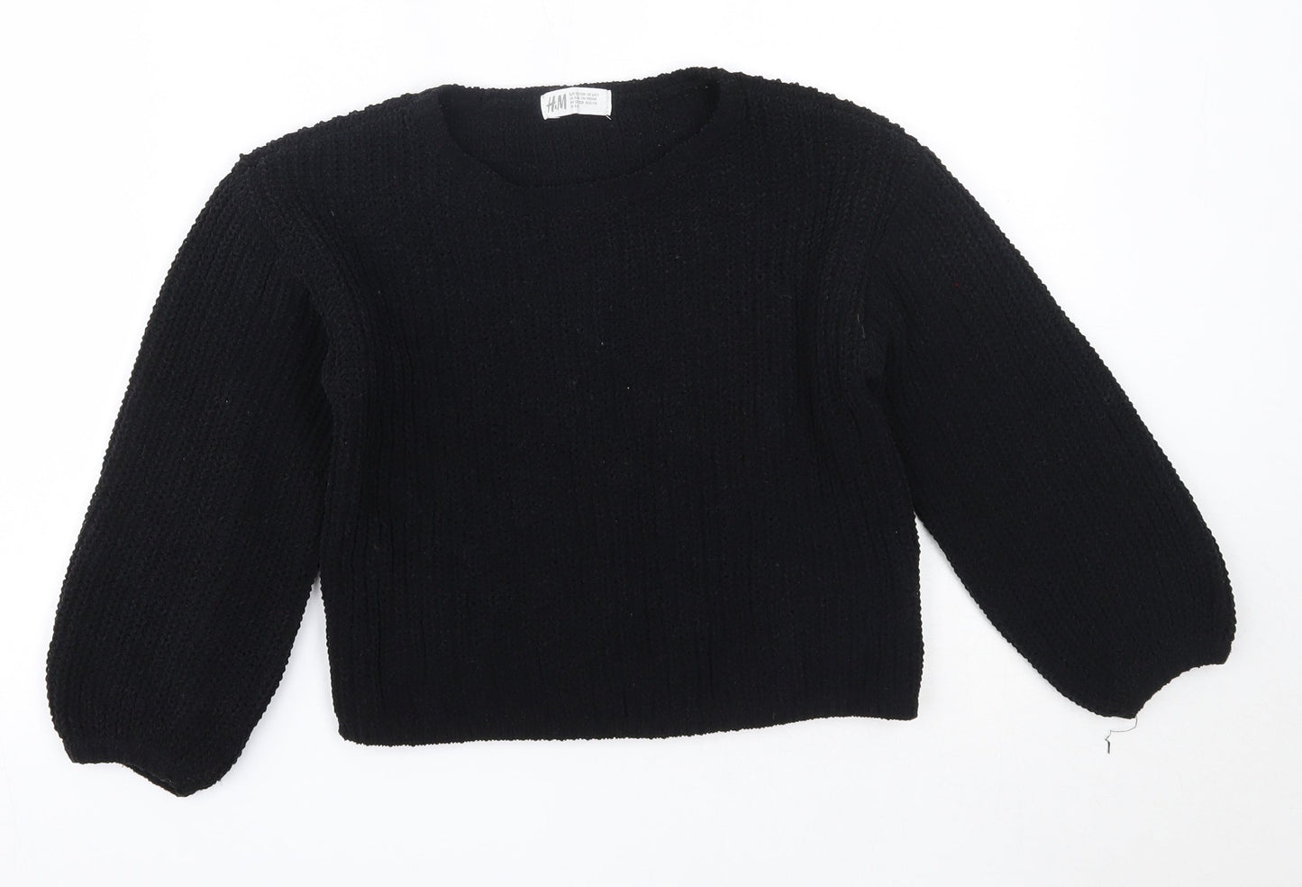 H&M Girls Black Round Neck  Polyester Pullover Jumper Size 7-8 Years