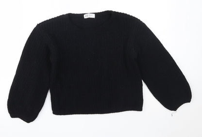 H&M Girls Black Round Neck  Polyester Pullover Jumper Size 7-8 Years