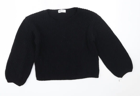 H&M Girls Black Round Neck  Polyester Pullover Jumper Size 7-8 Years