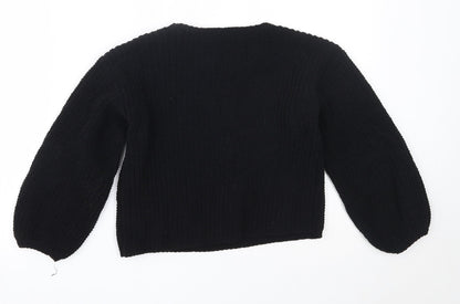 H&M Girls Black Round Neck  Polyester Pullover Jumper Size 7-8 Years