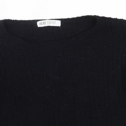 H&M Girls Black Round Neck  Polyester Pullover Jumper Size 7-8 Years