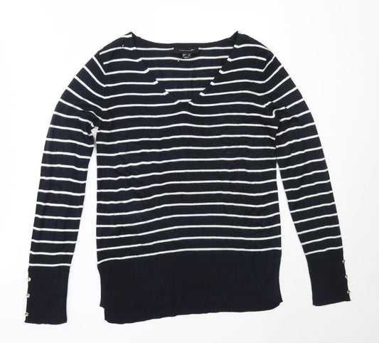 Atmosphere Womens Blue V-Neck Striped Acrylic Pullover Jumper Size 10