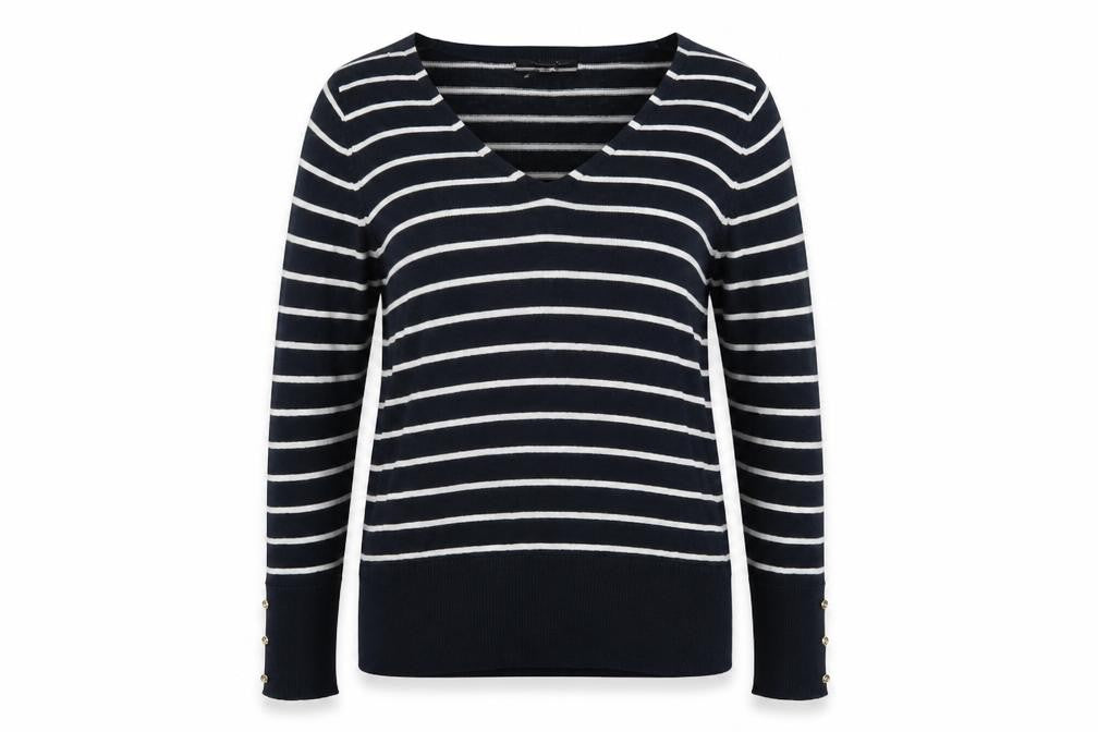 Atmosphere Womens Blue V-Neck Striped Acrylic Pullover Jumper Size 10