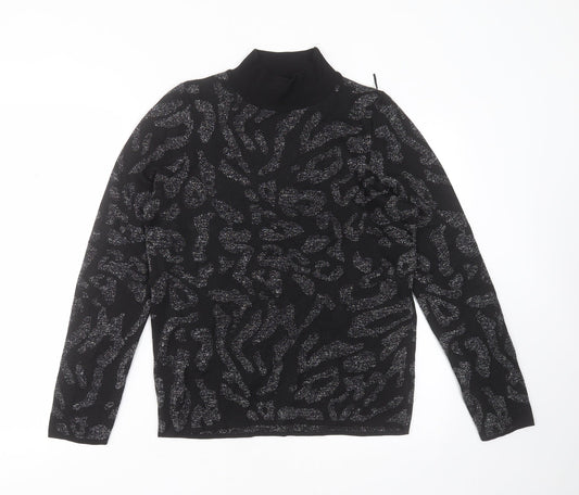 NEXT Womens Black Round Neck Geometric Nylon Pullover Jumper Size M