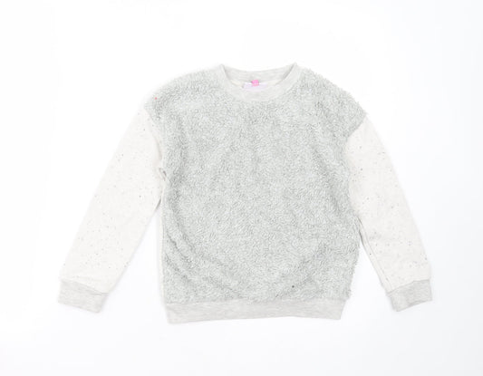 HULLABALOO Girls Grey  Polyester Pullover Sweatshirt Size 7-8 Years   - fluffy