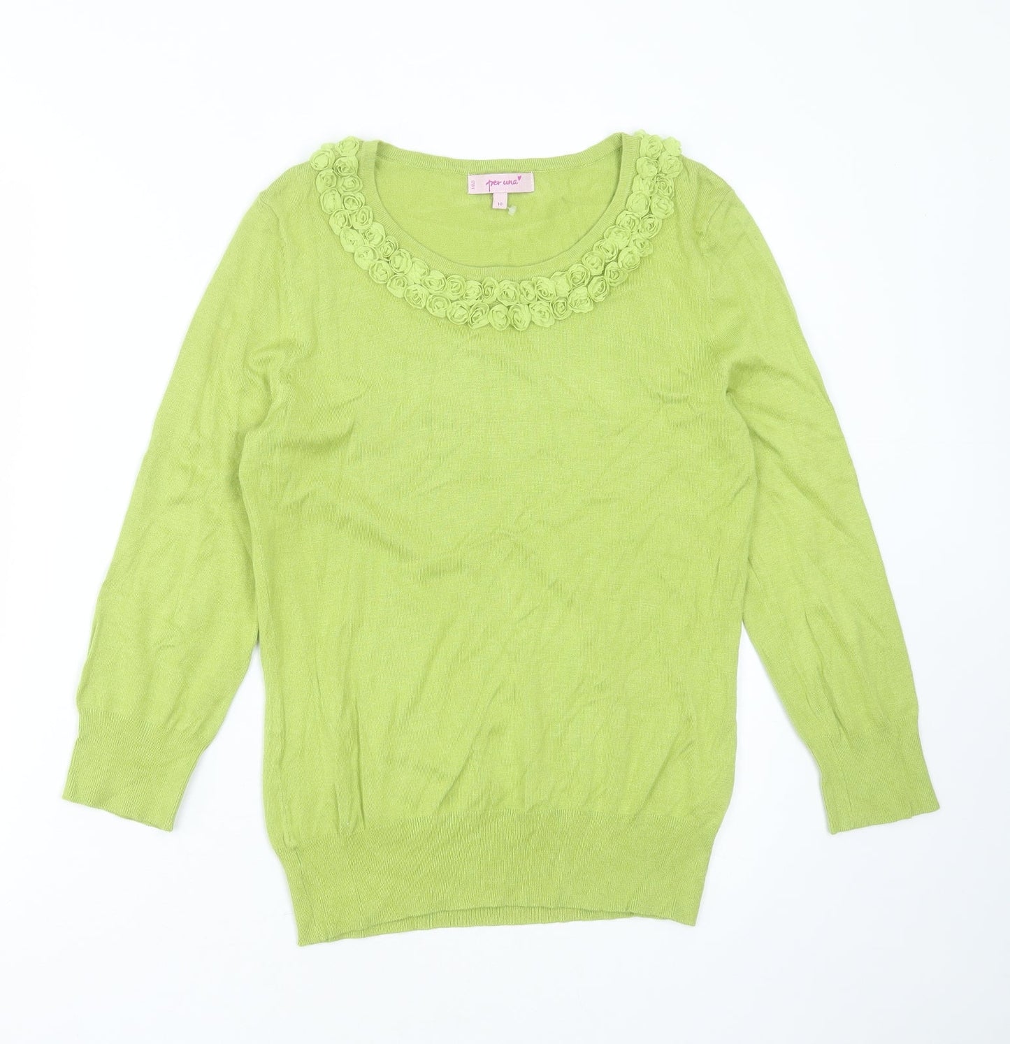 Marks and Spencer Womens Green Round Neck  Viscose Pullover Jumper Size 10   - floral detail