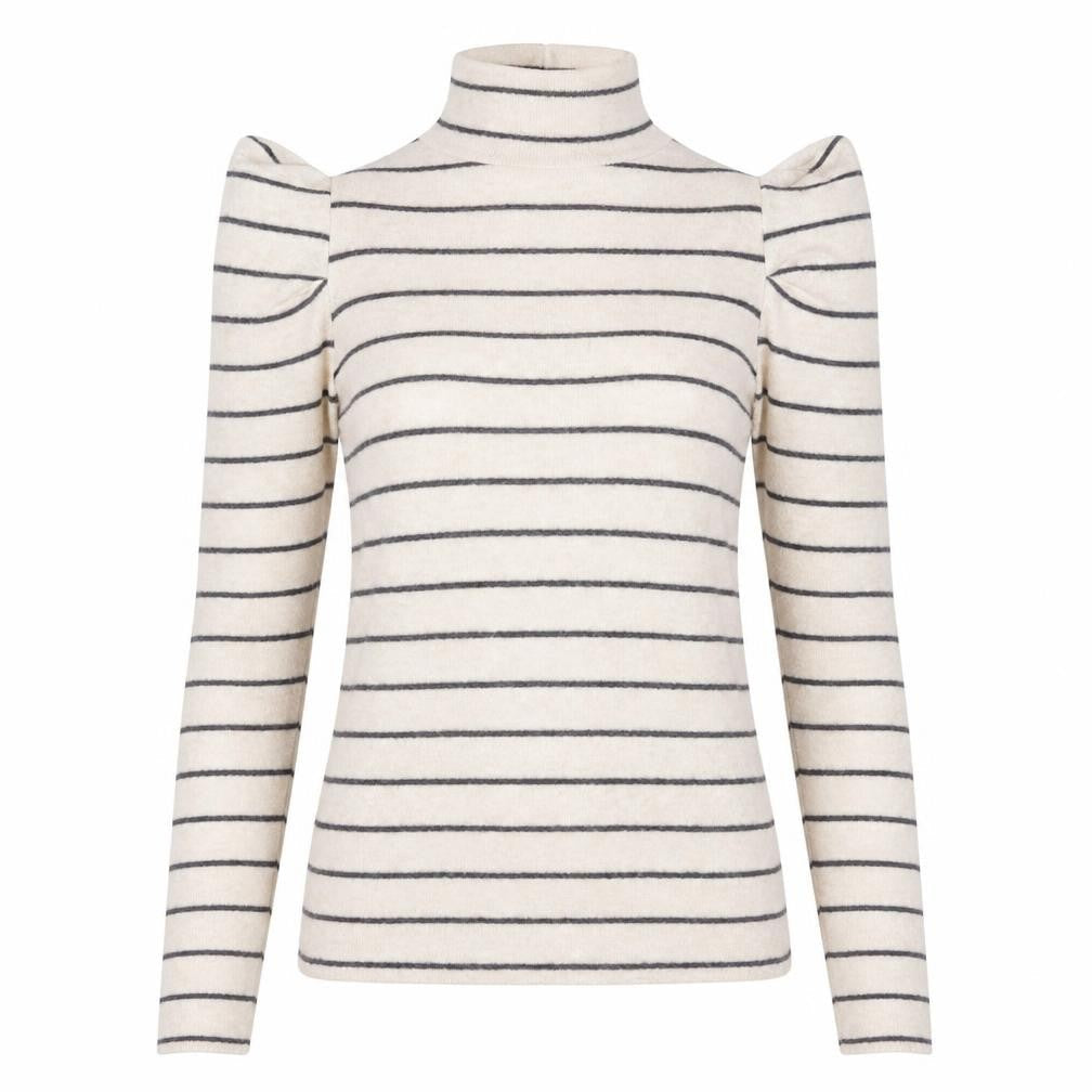 Papaya Womens Beige High Neck Striped Viscose Pullover Jumper Size 8