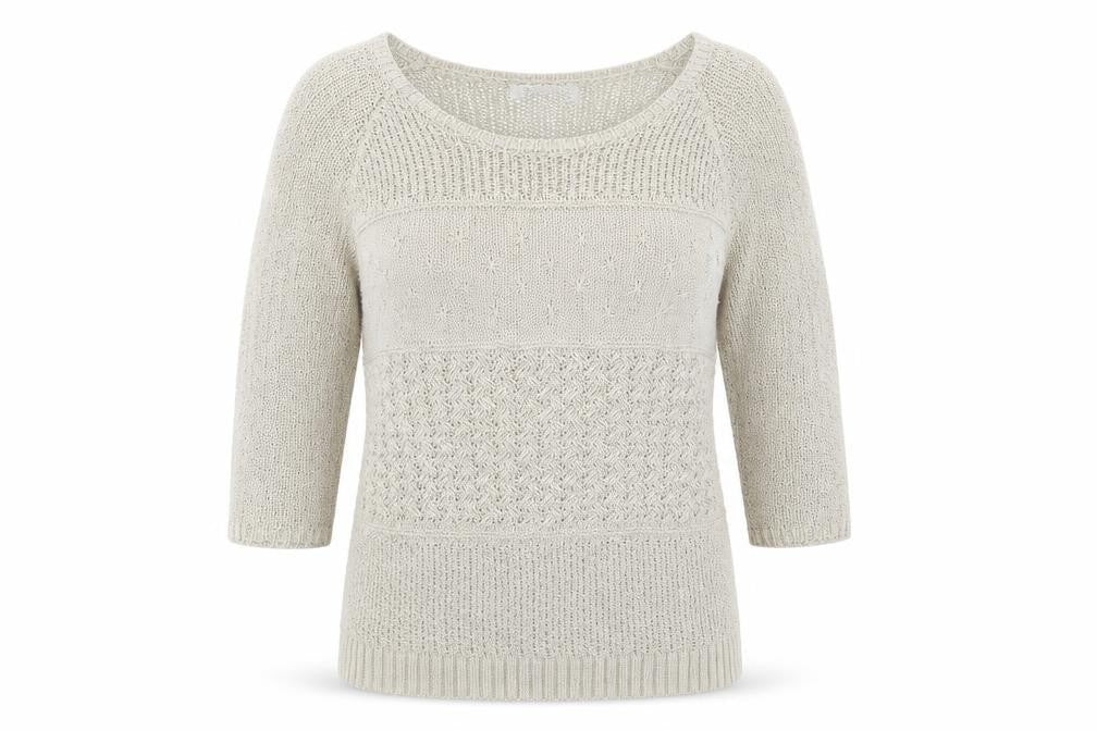 Marks & Spencer Womens Beige Round Neck Geometric Acrylic Pullover Jumper Size 12