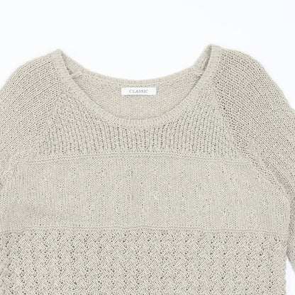 Marks & Spencer Womens Beige Round Neck Geometric Acrylic Pullover Jumper Size 12