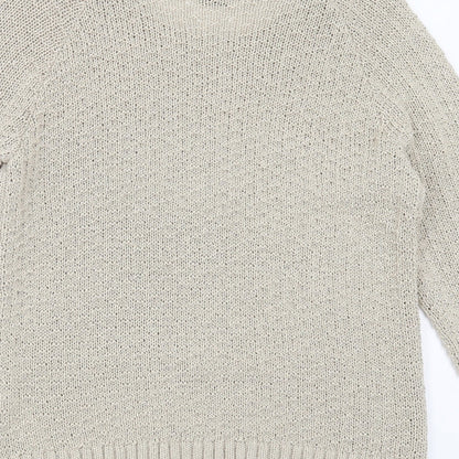 Marks & Spencer Womens Beige Round Neck Geometric Acrylic Pullover Jumper Size 12