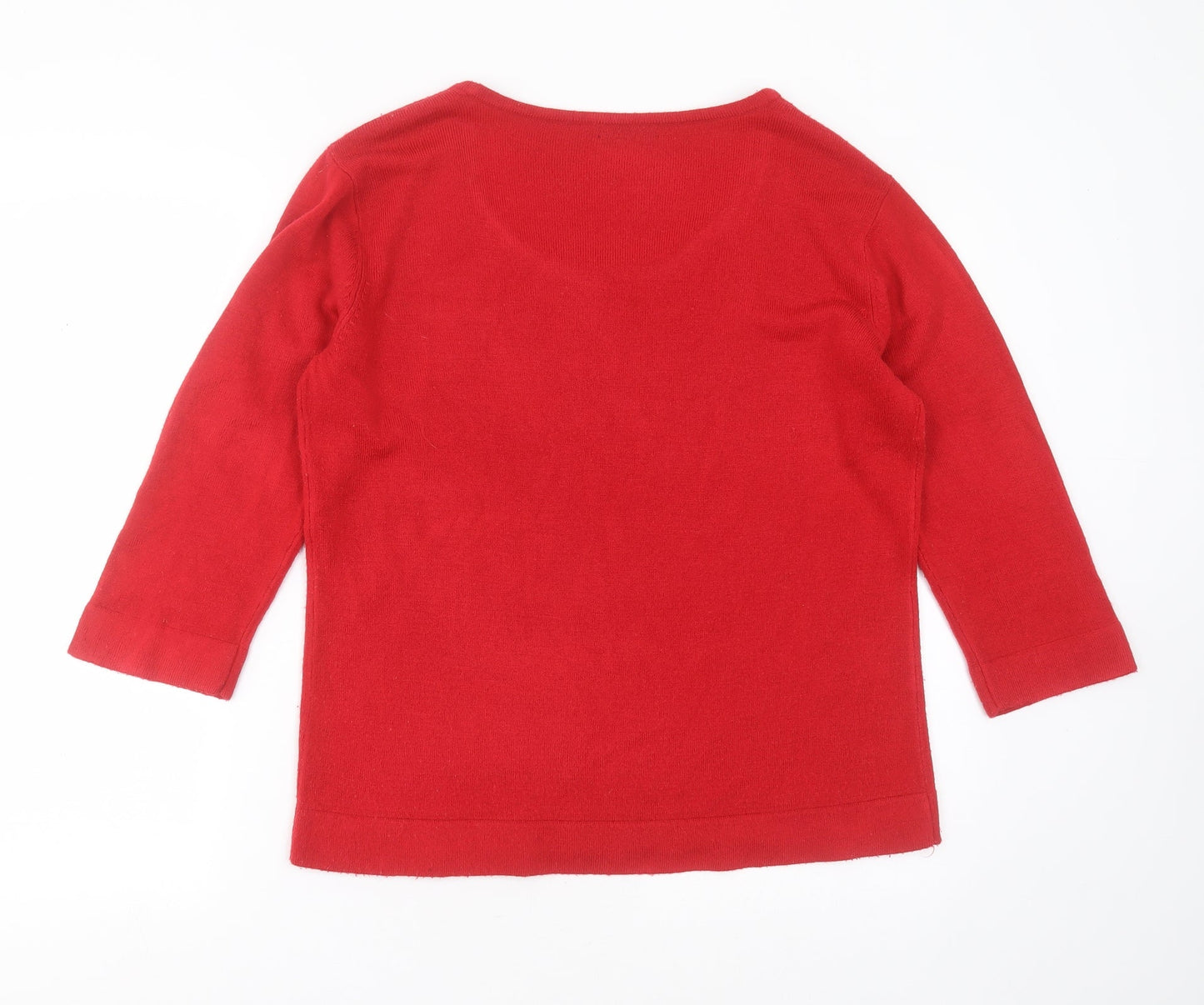 BM Womens Red Scoop Neck  Acrylic Pullover Jumper Size M   - sequins