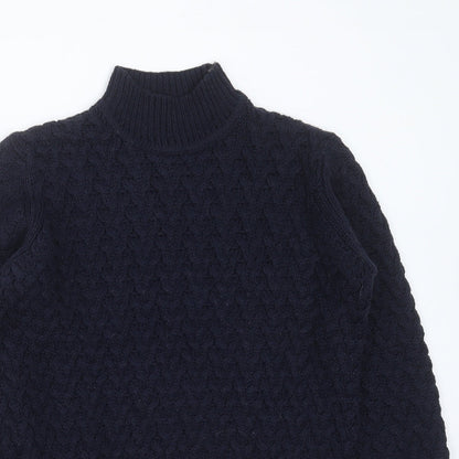 QED London Womens Blue Round Neck Geometric Acrylic Pullover Jumper Size S