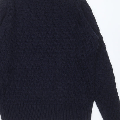 QED London Womens Blue Round Neck Geometric Acrylic Pullover Jumper Size S